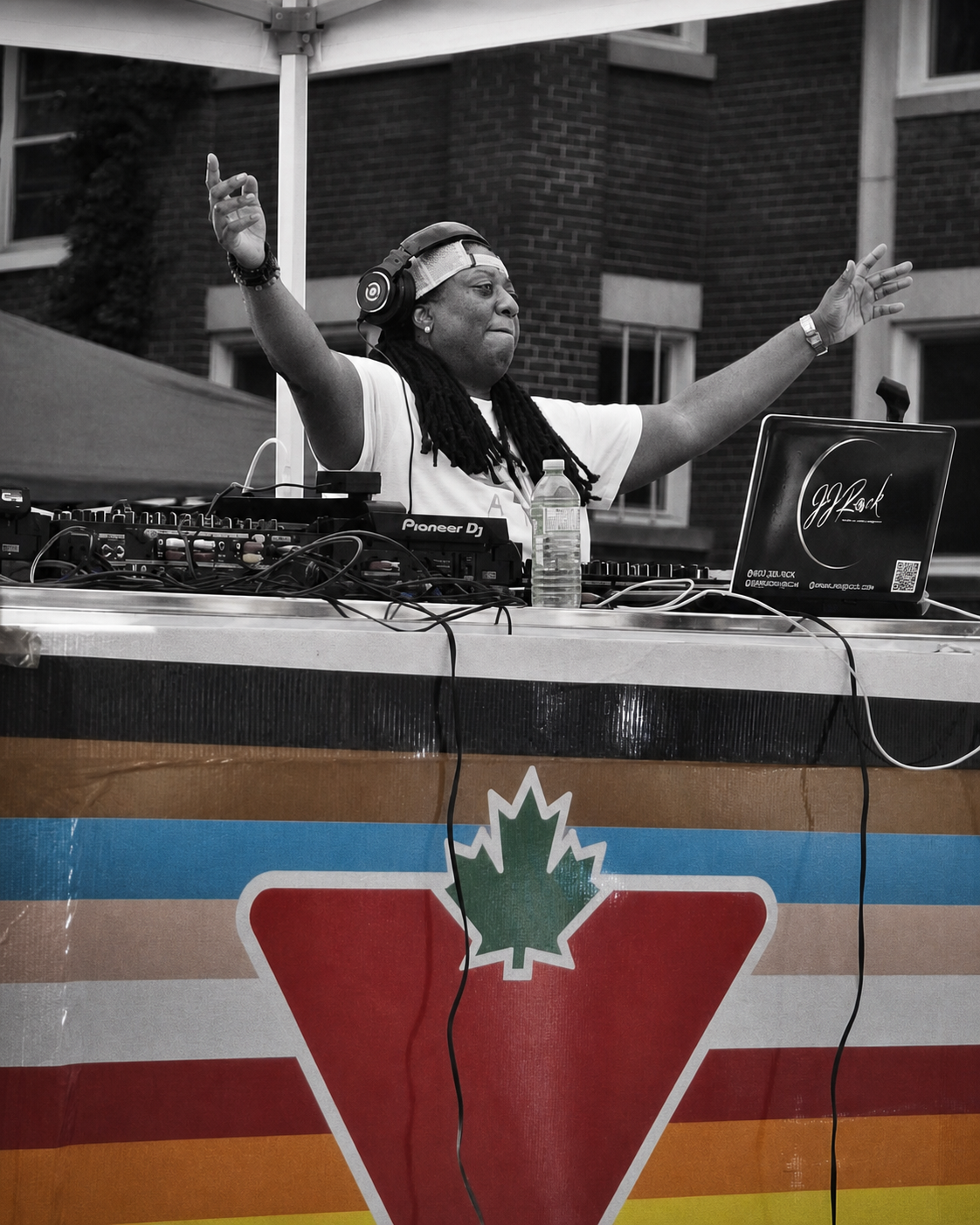 DJ JJ Rock performing at a Pride Toronto event.